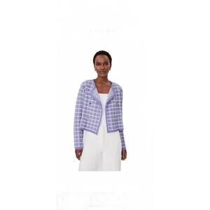 Ann Taylor Plaid Stitch Sweater Jacket Lilac and White Gold Buttons Jacket XL